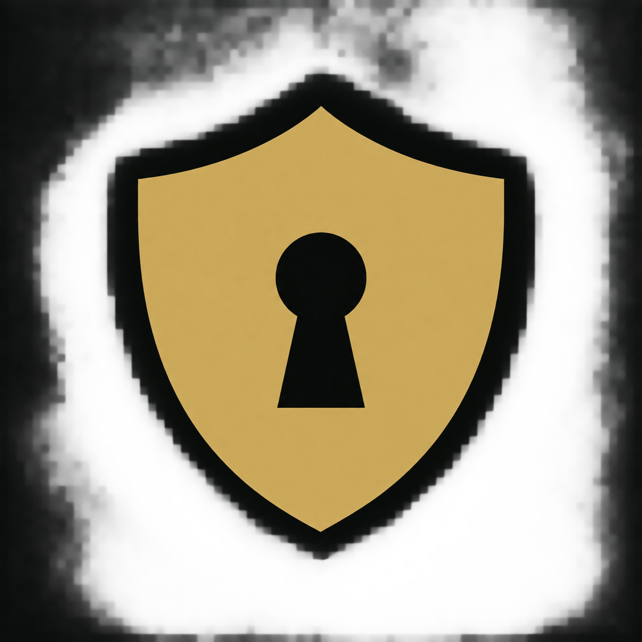 Gold shield and keyhole emblem for LD Vault Solutions